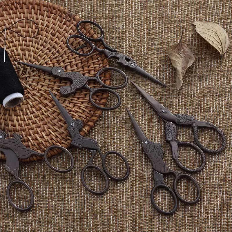 스테인레스 스틸 앤티크 자수 가위, 블랙 및 골드, 12 가지 동물 모양 공예 가위, DIY 바느질 용품
